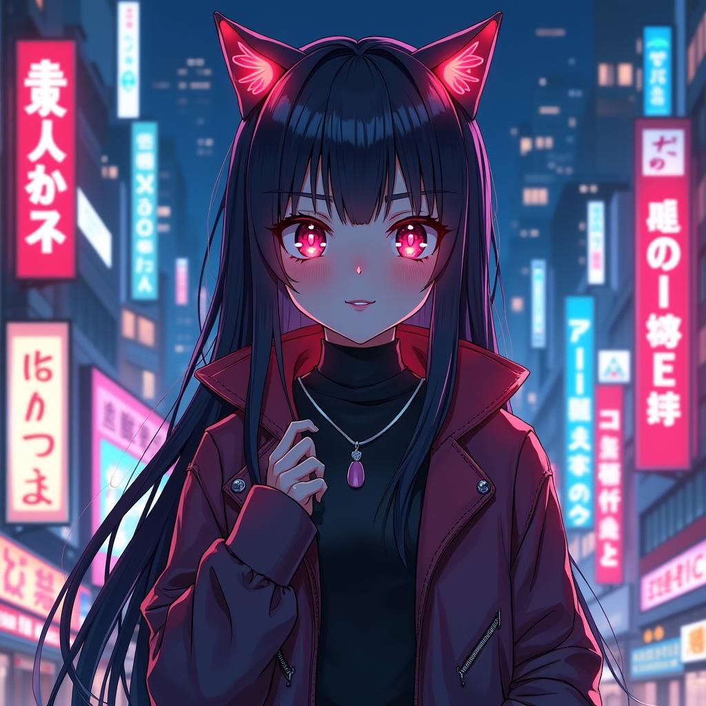 Anime Key Visual of Mysterious Girl in Neon City