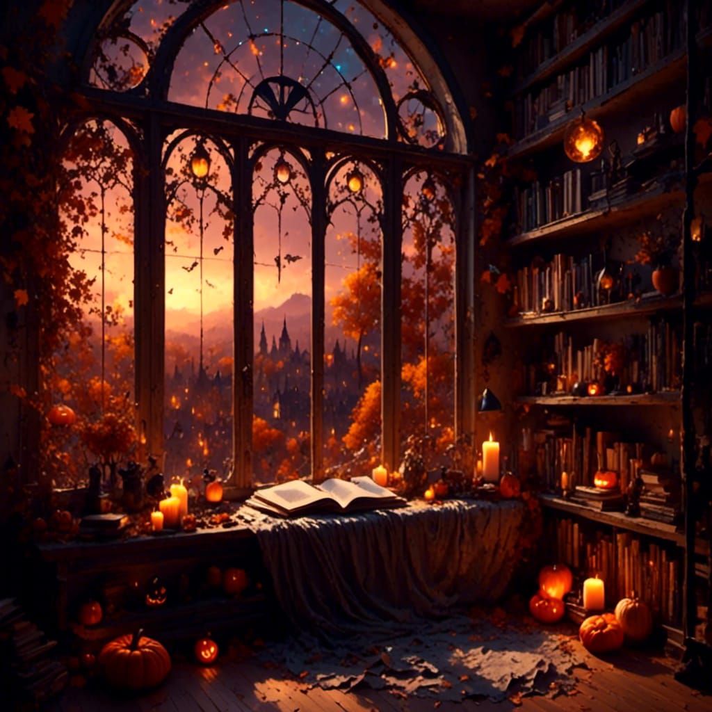 Halloween Reading Nook with Autumn View