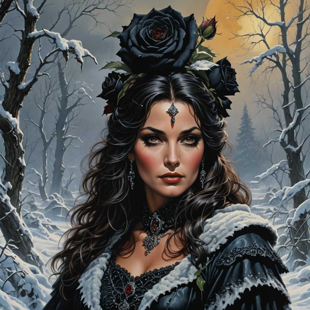 Winter's Touch on a Baccara Black Rose