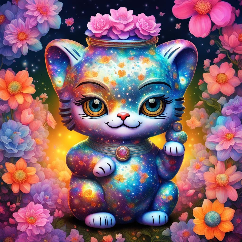 Maneki Neko Betty Boop in Cosmic Illustration