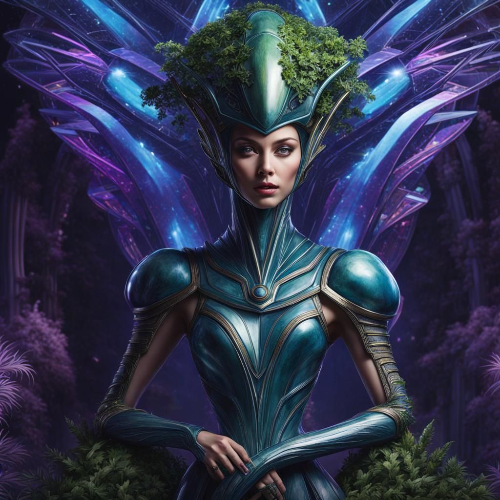 Elegant Alien Lifeform in an Iridescent Gown