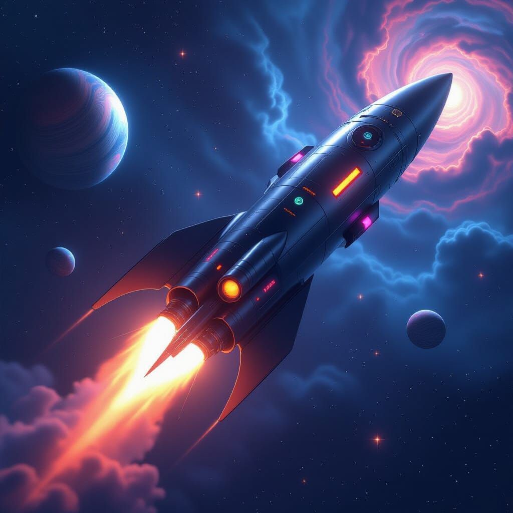 Rocket Launch in Starry Sky: Hyper-Realistic 8k