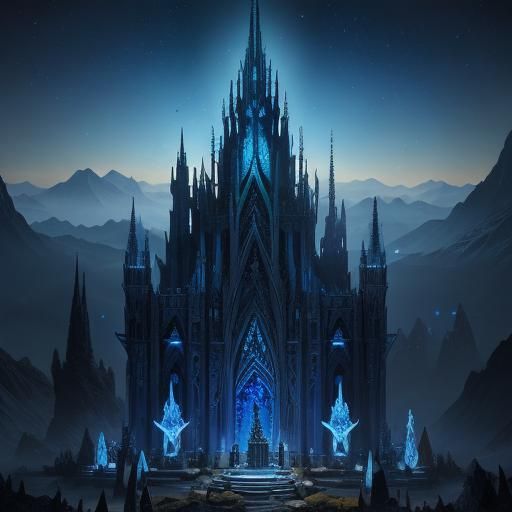 Elven Monument in Starry Mountains, Fantasy Concept Art