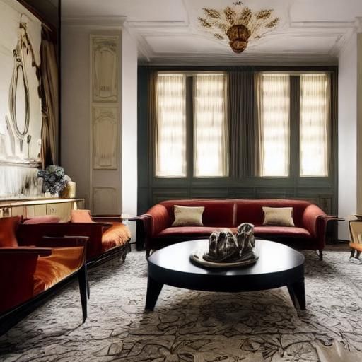 Art Deco Cat Couch in Mid-Century Modern Room