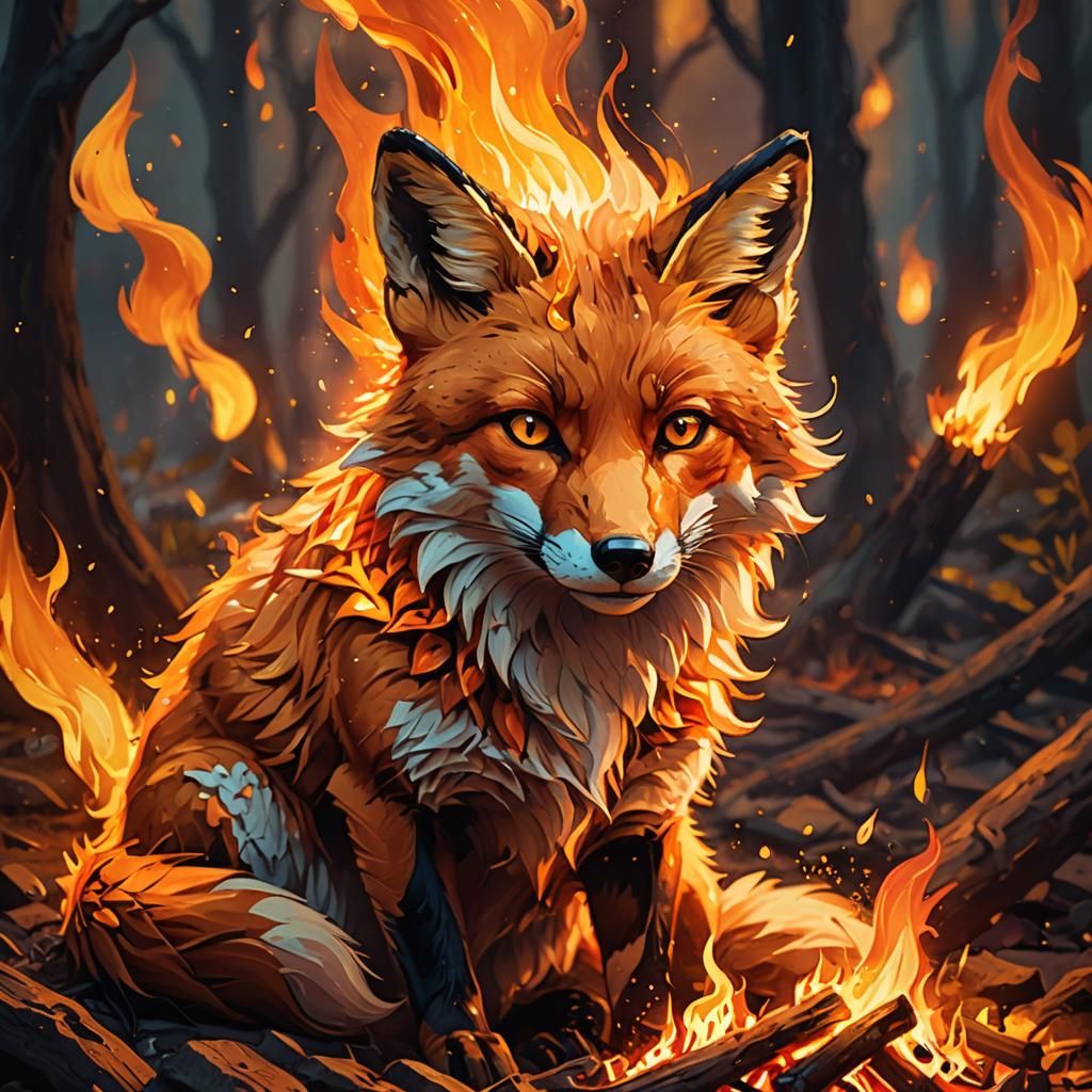 Fox Erupts from Campfire in Fiery Splendor
