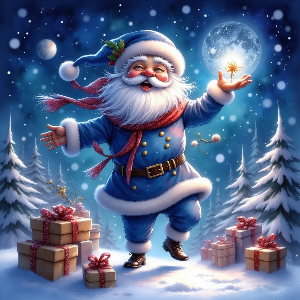 Enchanting Santa Claus Dancing in Moonlight