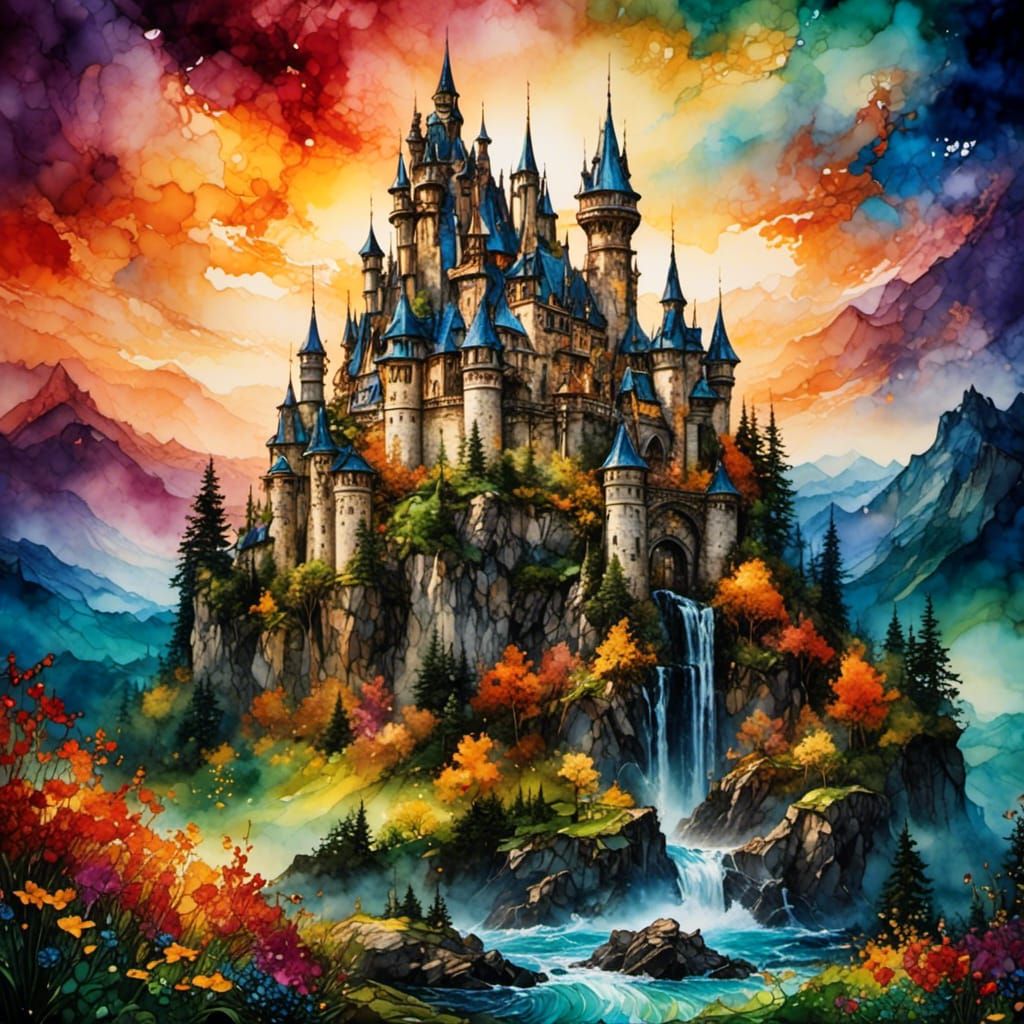 Magnificent Castle with Alcohol Ink Details