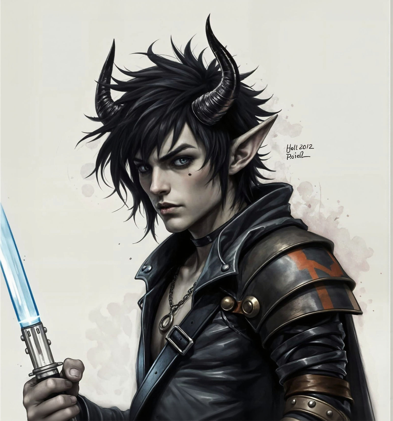 Moody Punk Elf in Distressed Charcoal Sketch Style