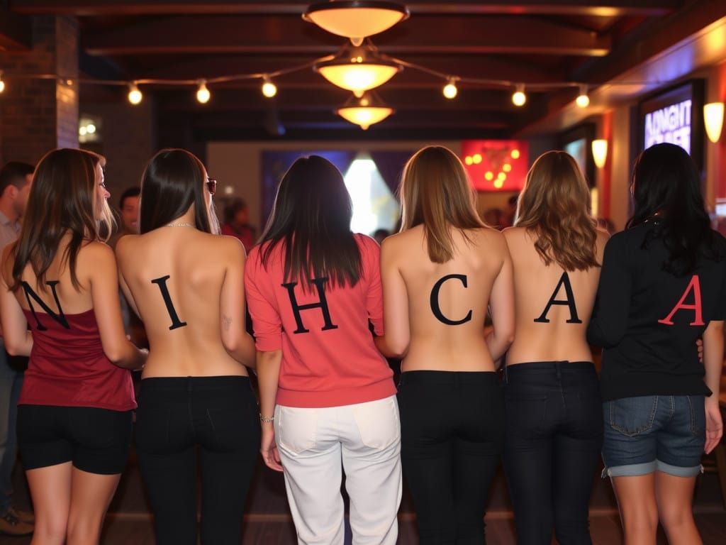 Friends Spell Out NIGHTCAFE in Backlit Row