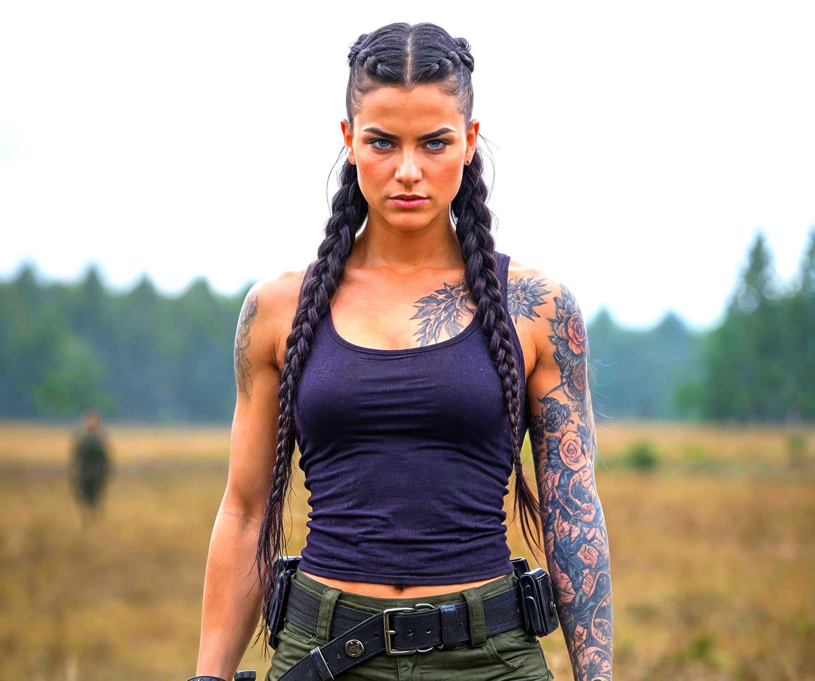 Fierce Viking Warrior Woman in Military Gear
