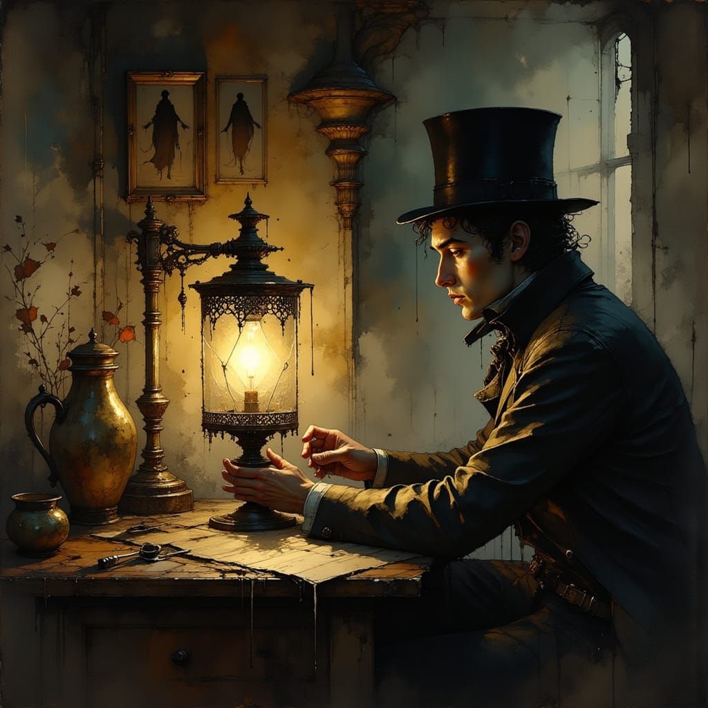 Victorian Gas Lamp with Spectral Figures