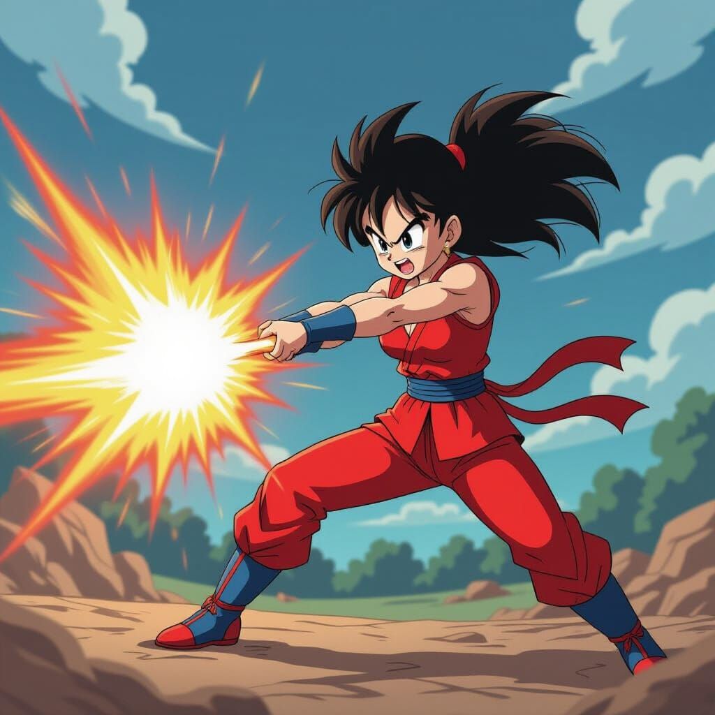 Anime Heroine Unleashes Crimson Kamehameha Blast