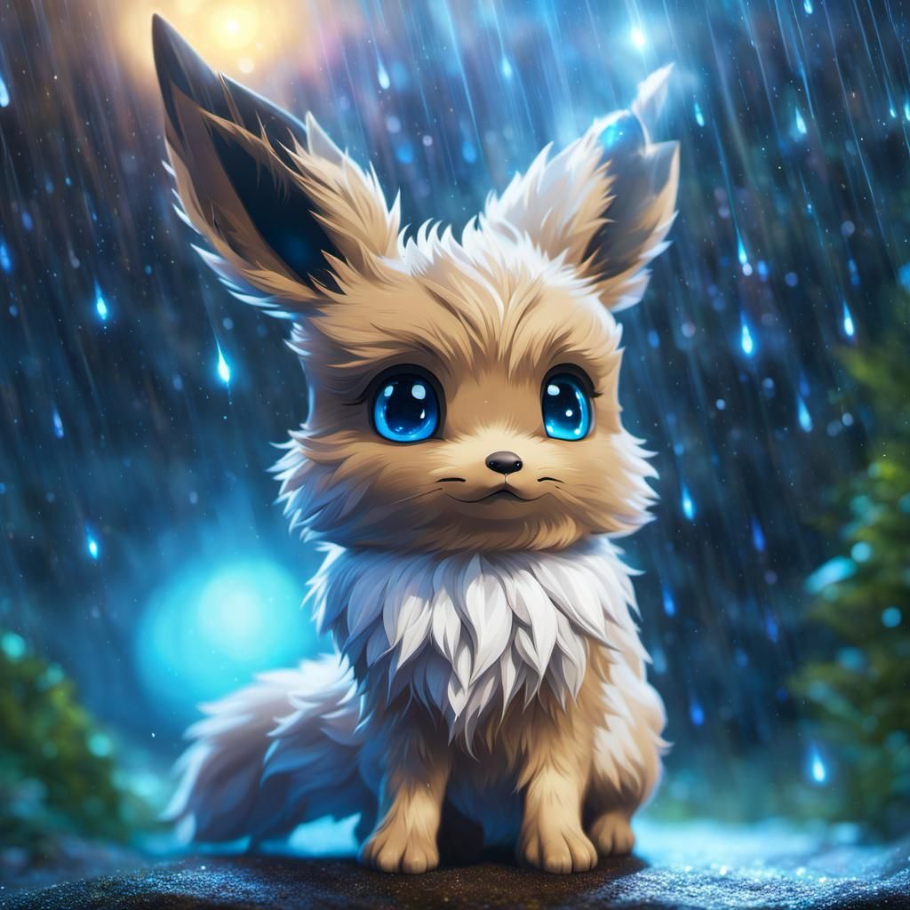 Upset Eevee in Rainy Summer Ambiance