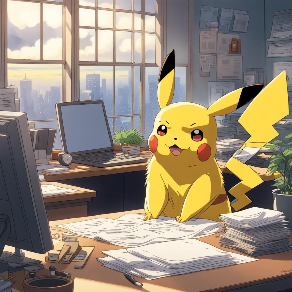 Pikachu as Businessman: Studio Ghibli Anime Visual
