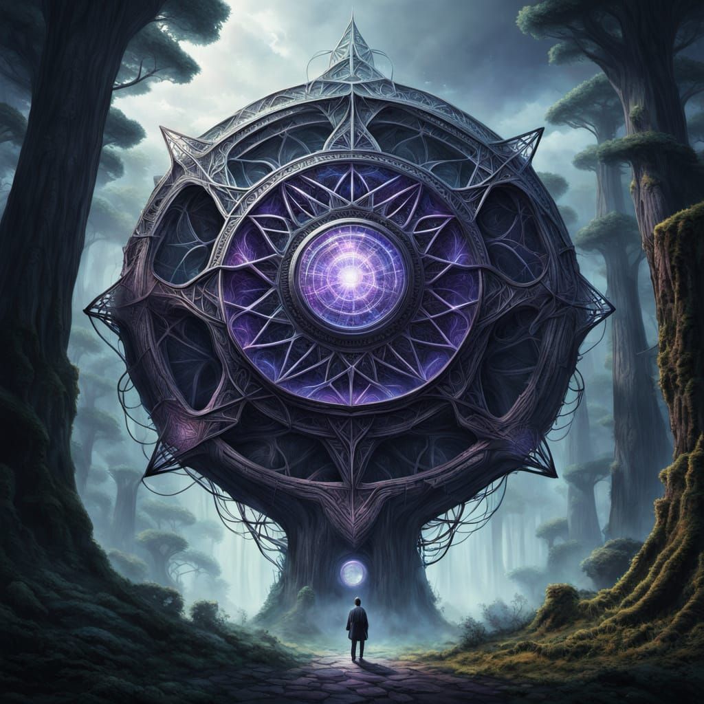 UFO at the Edge of Enchanted Crystalline Forest