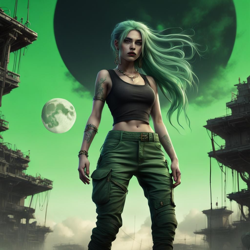 Villain Girl with Green Hair in Fantasy Art