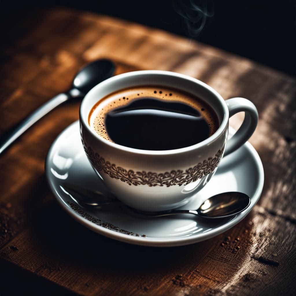 Hyperrealistic Cup of Coffee, Atmospheric Lighting