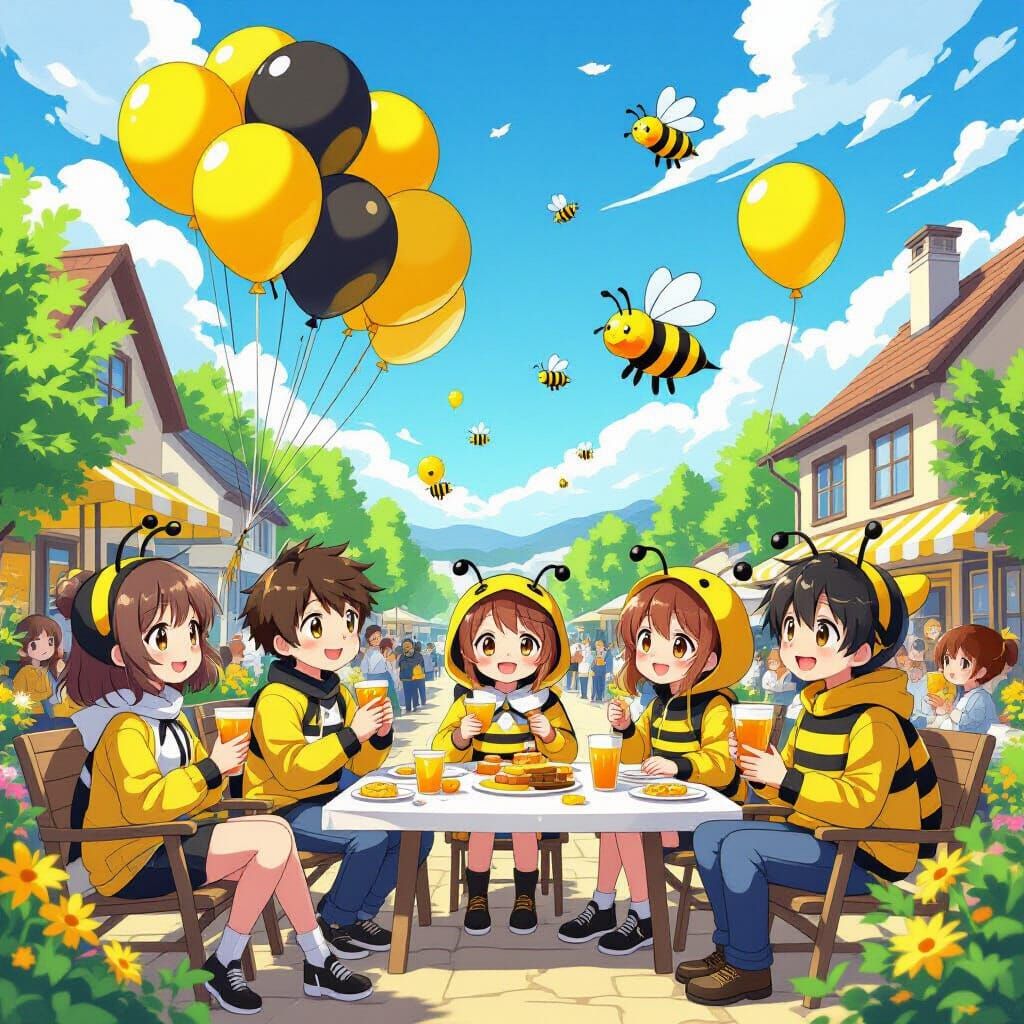 Anime Celebration for Bees: Happy People in Yellow & Black