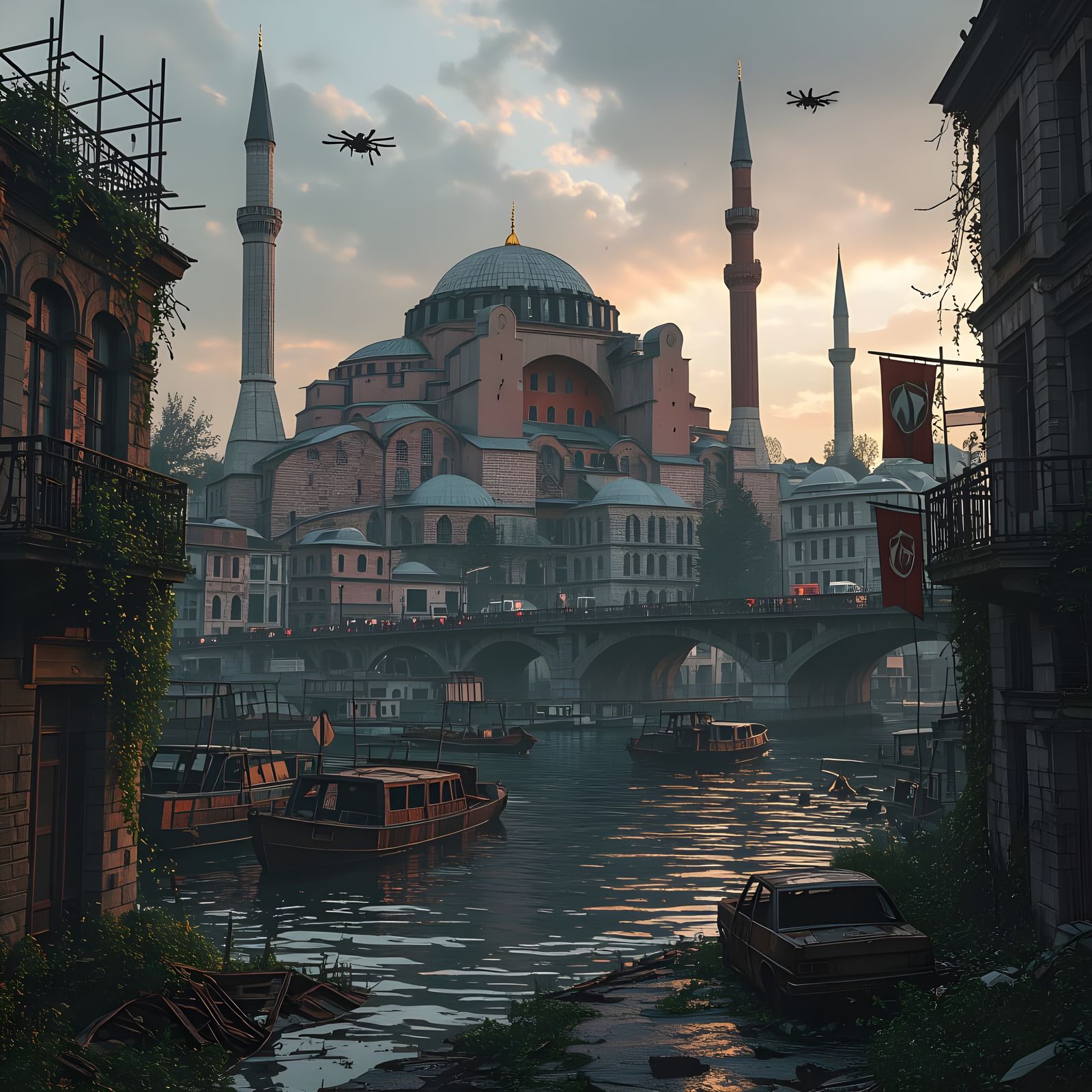 Post-Apocalyptic Istanbul Ruins in Matte Painting Style