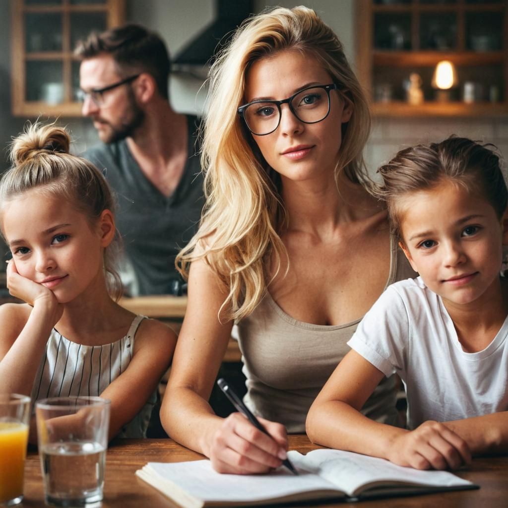 Mother and Family in Vibrant Kitchen Scene