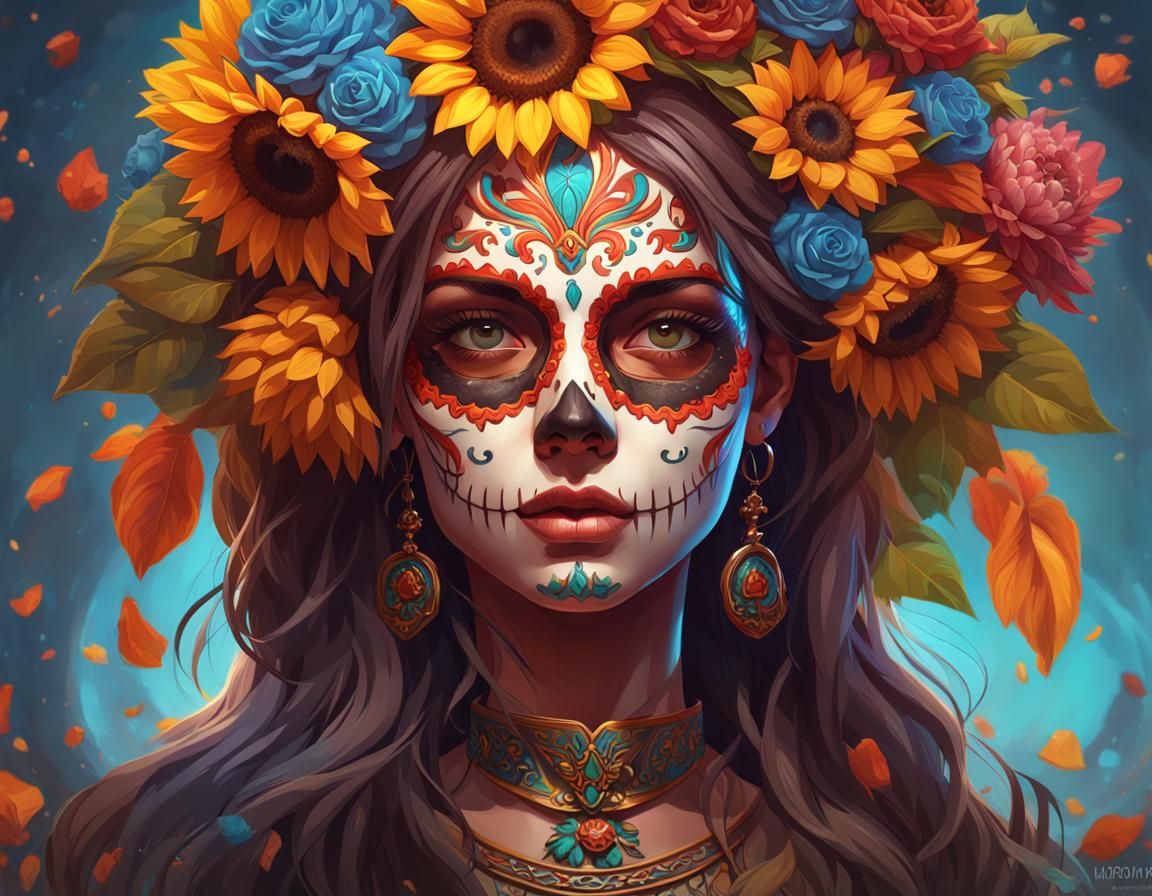 Day of the Dead Portrait in Art Nouveau Style