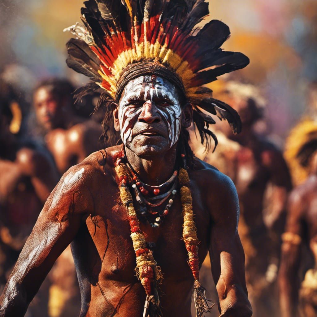 Aboriginal Dancer's Corroboree: Hyperrealistic Splash Art