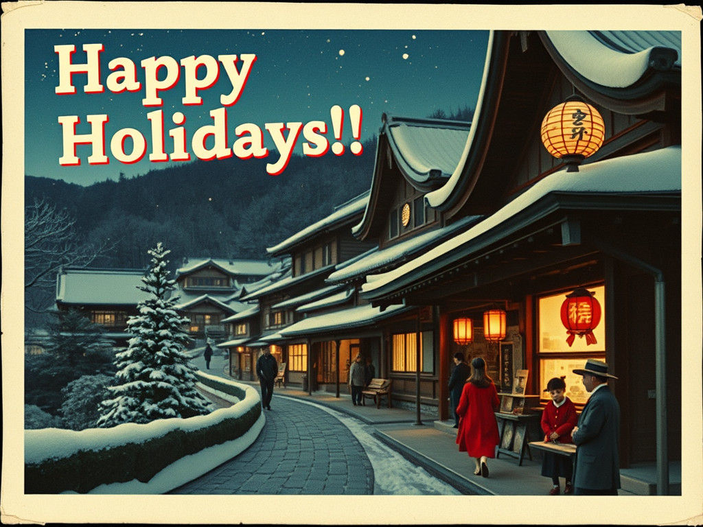 Japanese Village Christmas in Ukiyo-e Style
