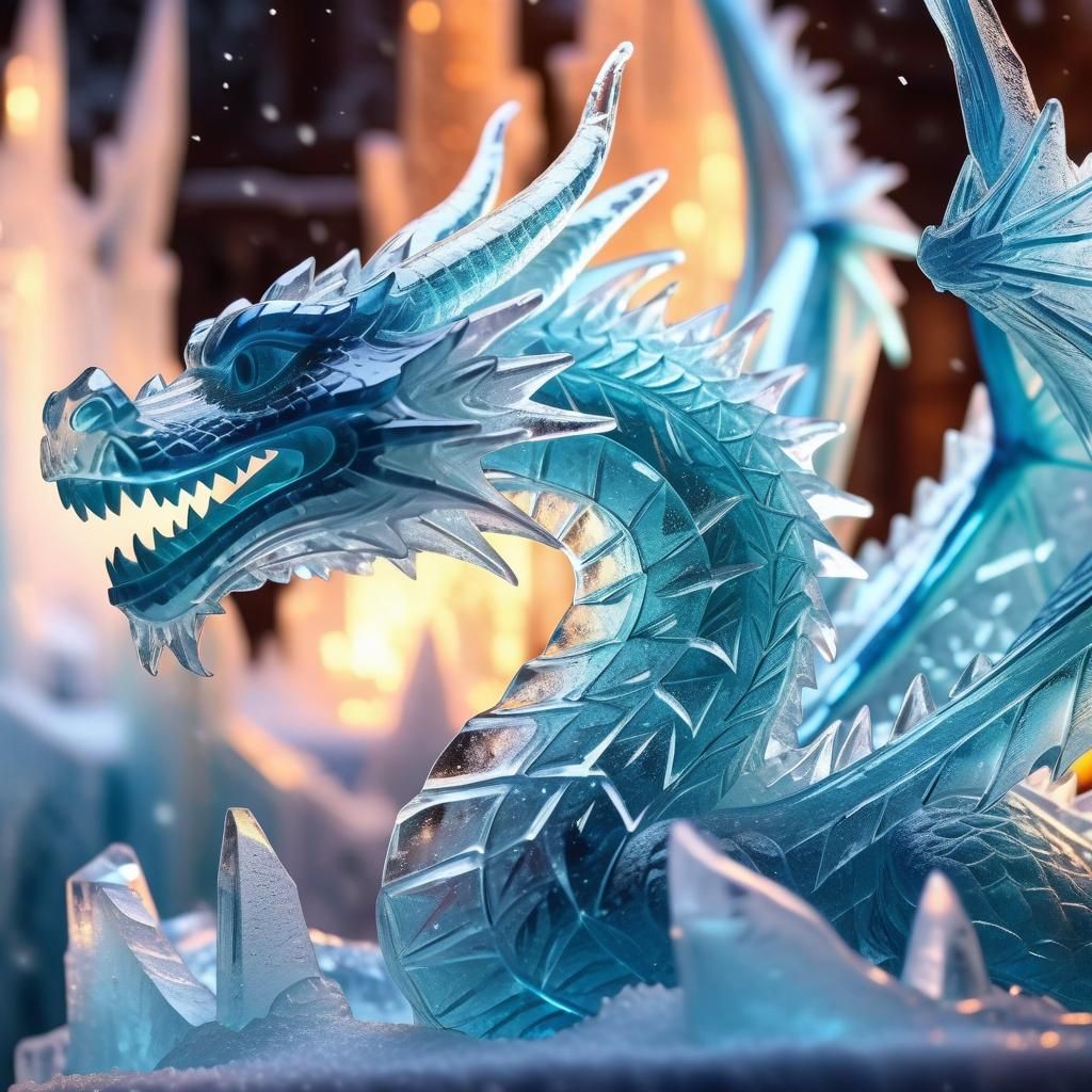 Icy Dragon Sculpture in Vibrant 3D Concept Art