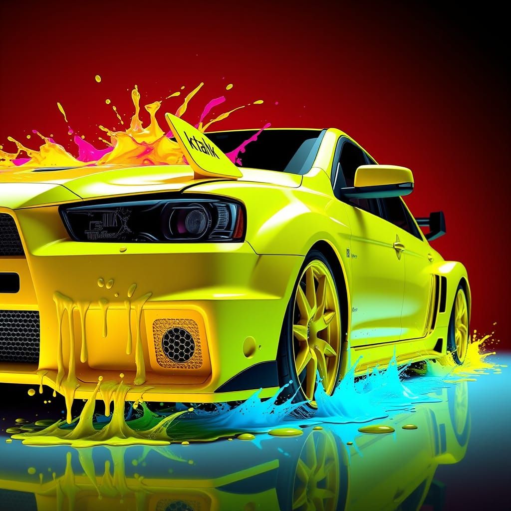 Vibrant Mitsubishi Lancer Evolution VI in Neon Yellow and Ma...