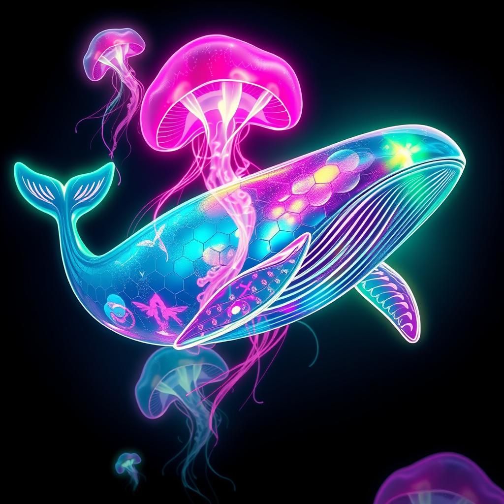 Glowing Glass Whale in Art Deco Style