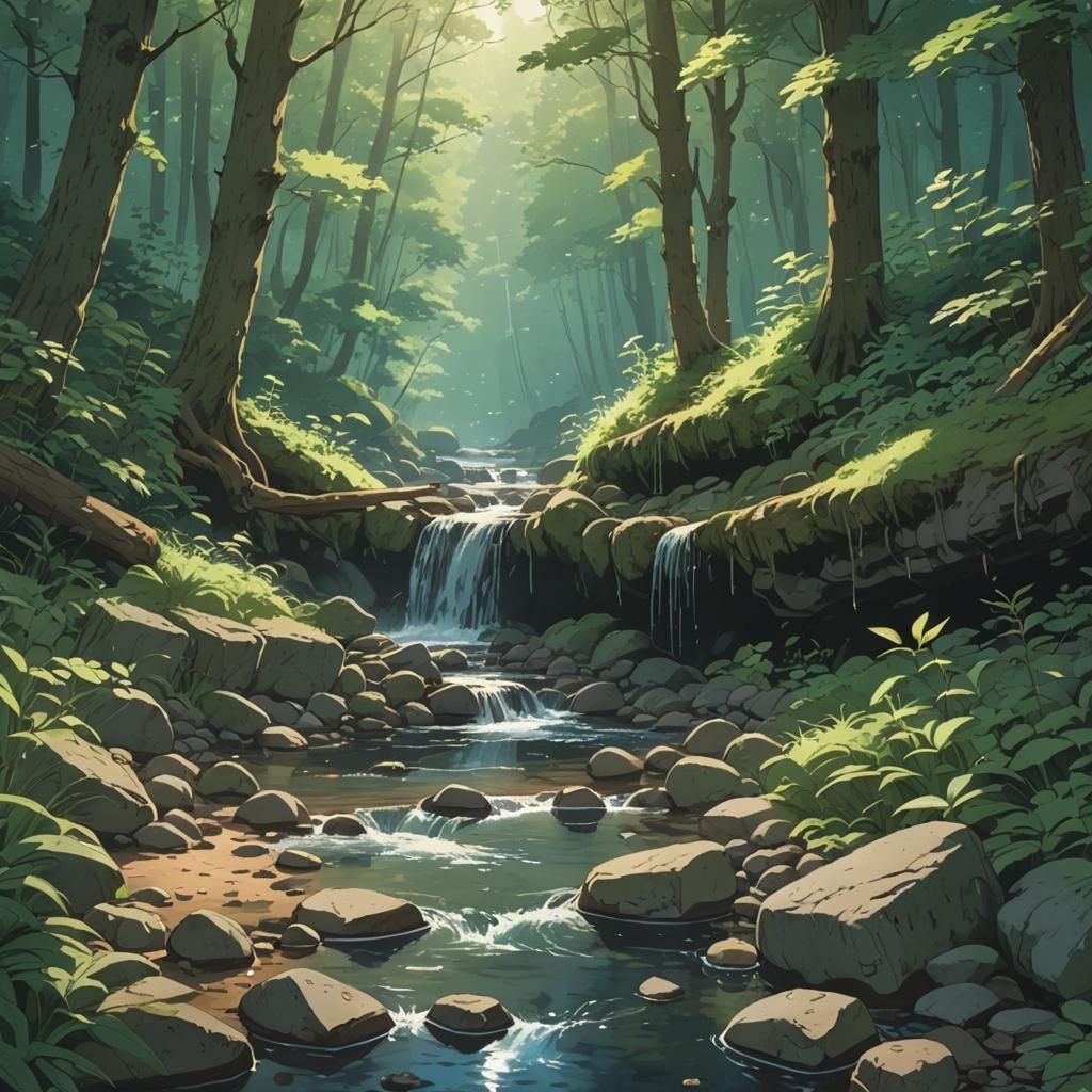 Dipper Bird by Stream: Studio Ghibli Anime