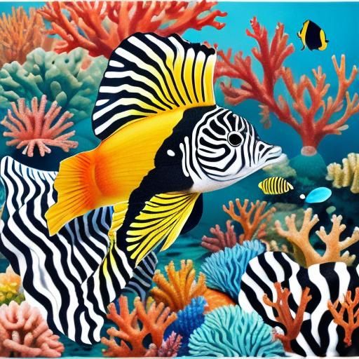 Striped Fish Swimming in Coral Reef