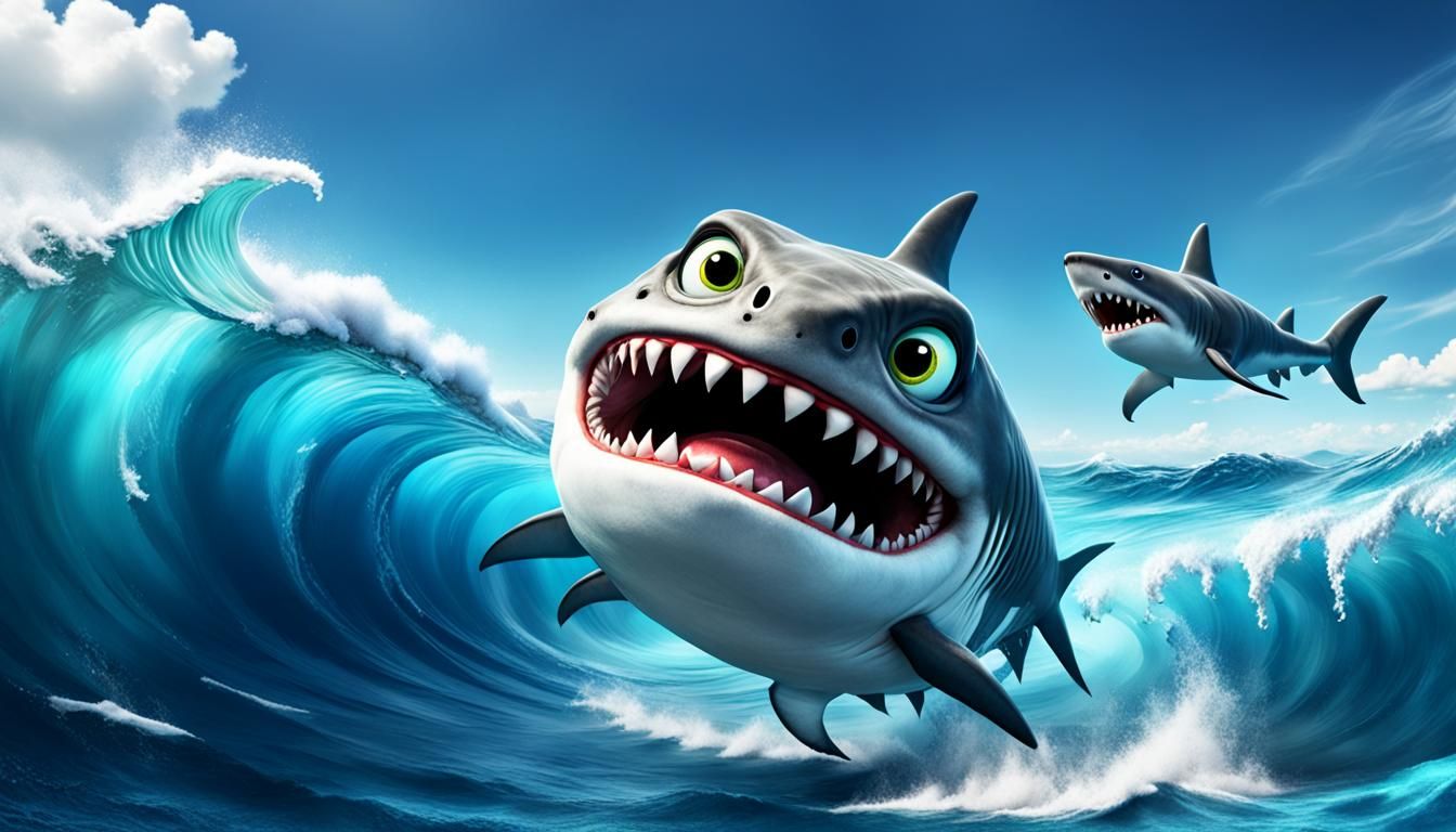 Fluffy Monster and Shark on a Summer Day