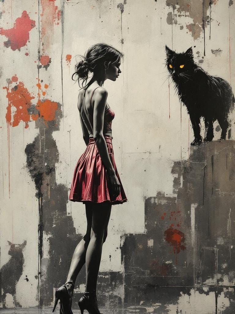 Urban Melancholy: Italian Woman in Banksy and Richter Style