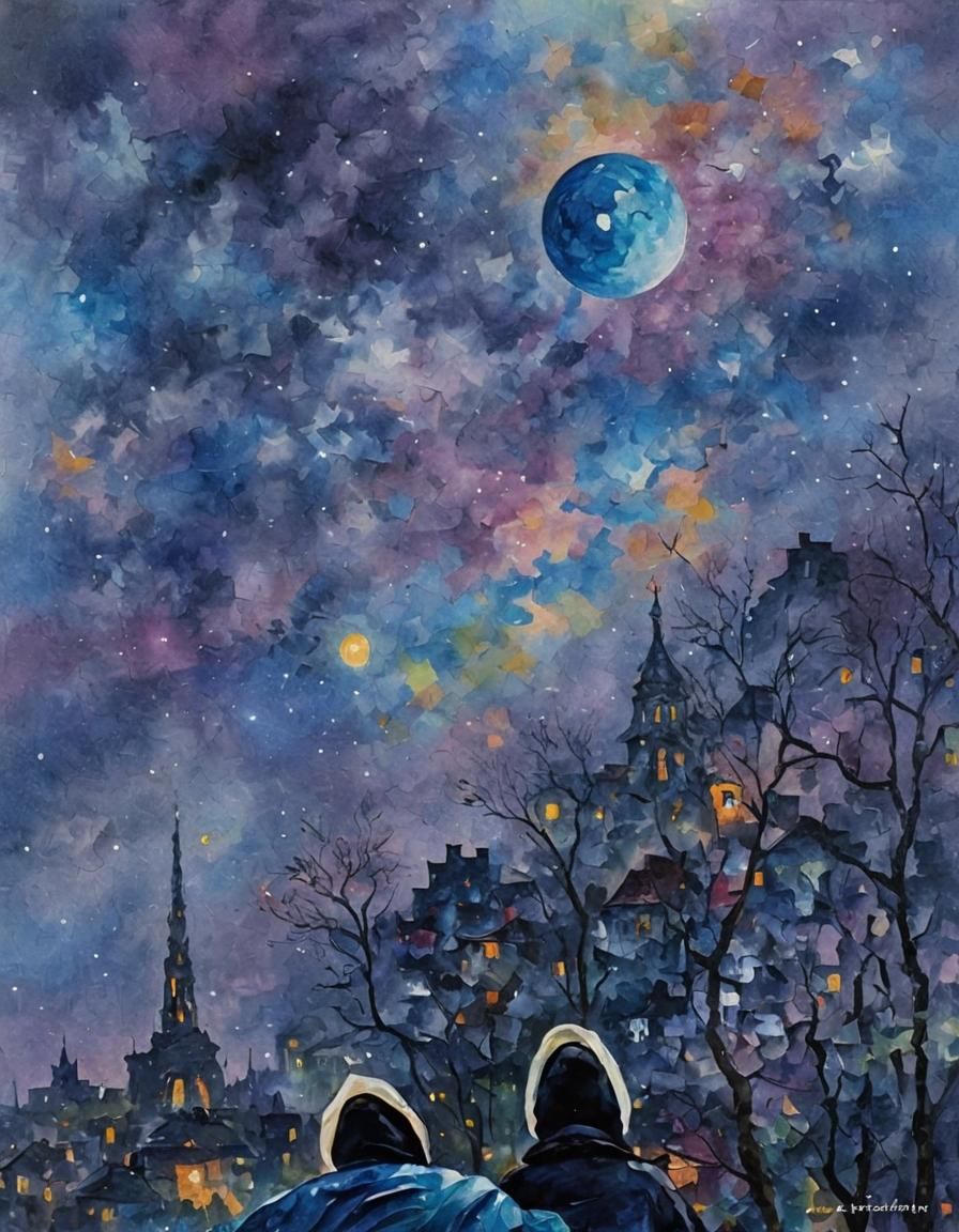 Granny's Dream: Modern Ink Painting in Twilight