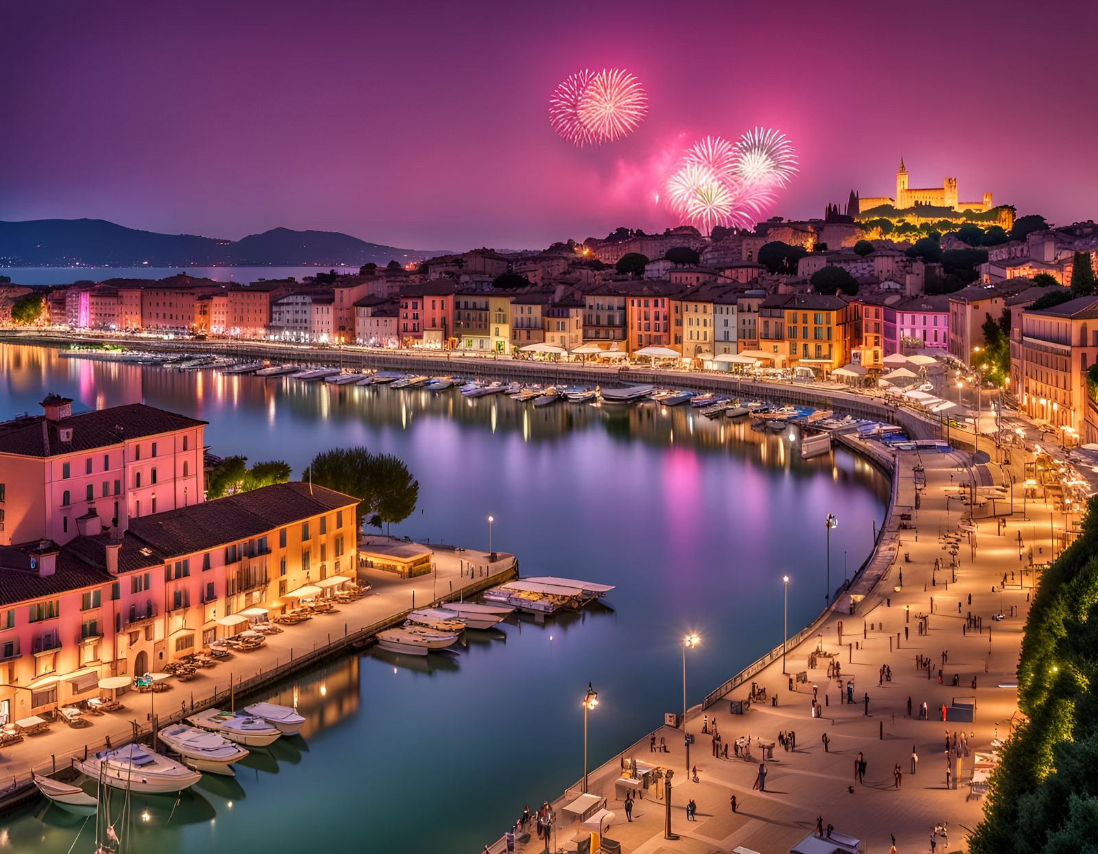 The Pink Night: Lively Cityscape on Romagna Riviera
