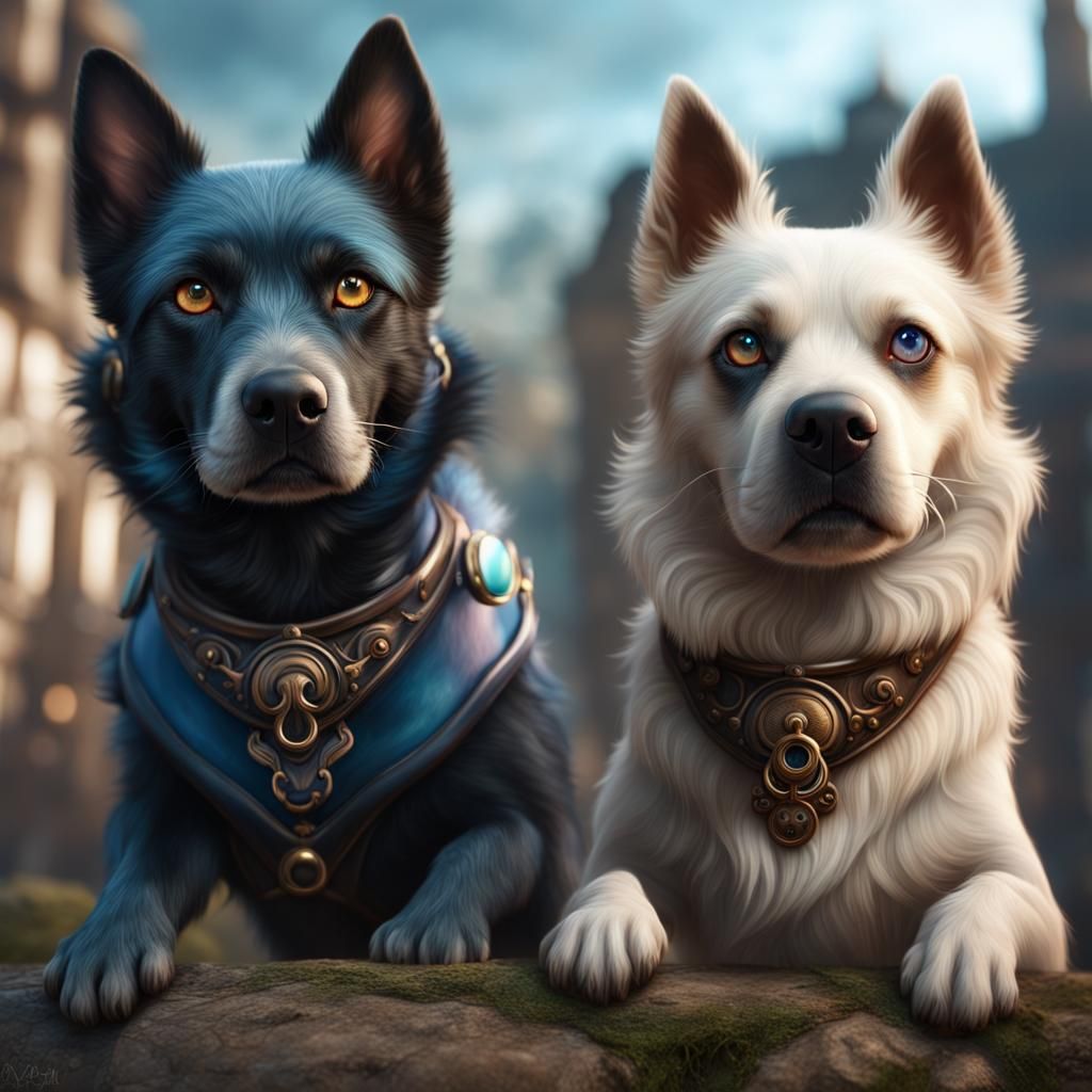 Dog with Heterochromia in Detailed Digital Painting