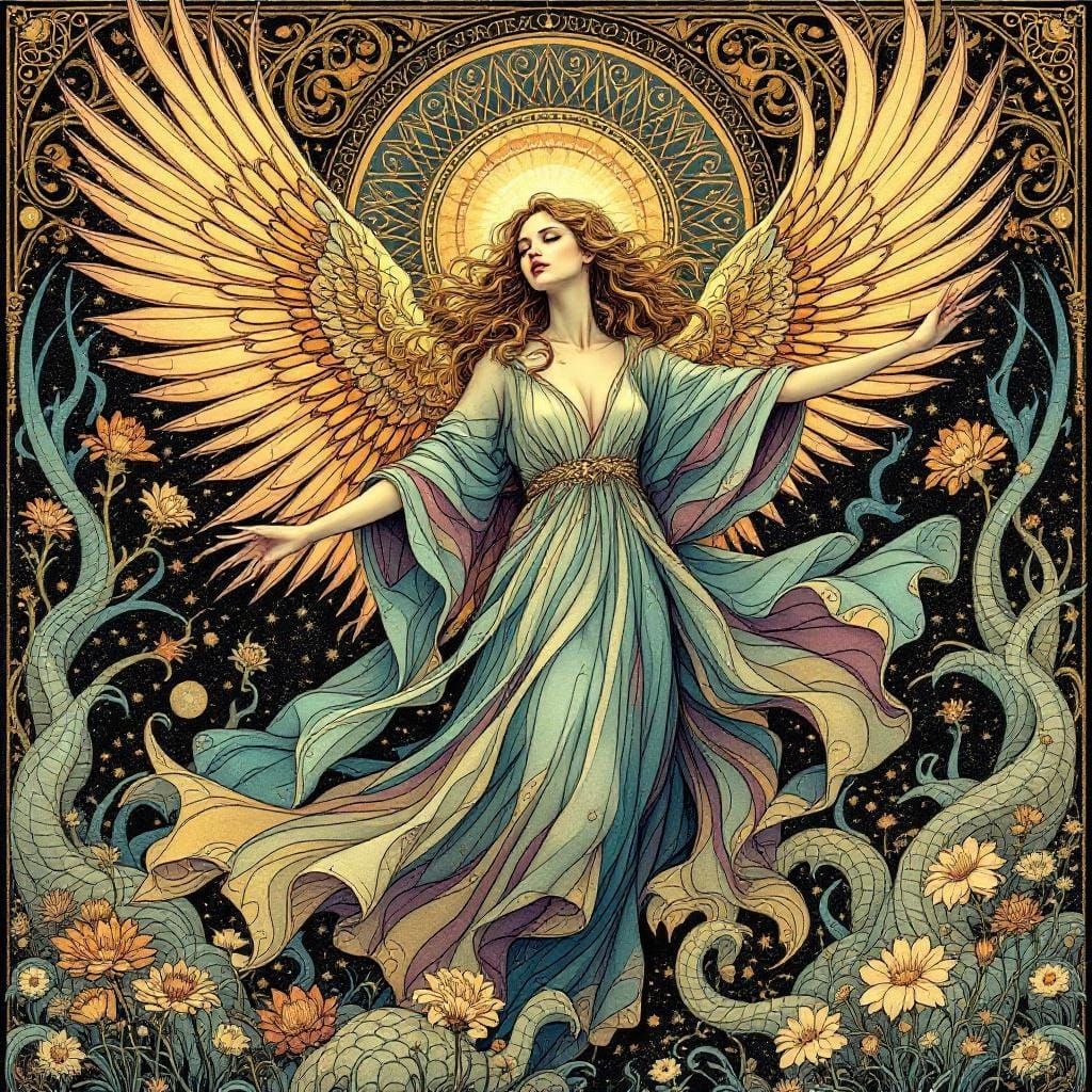 Fantasy Angel in Art Nouveau Style
