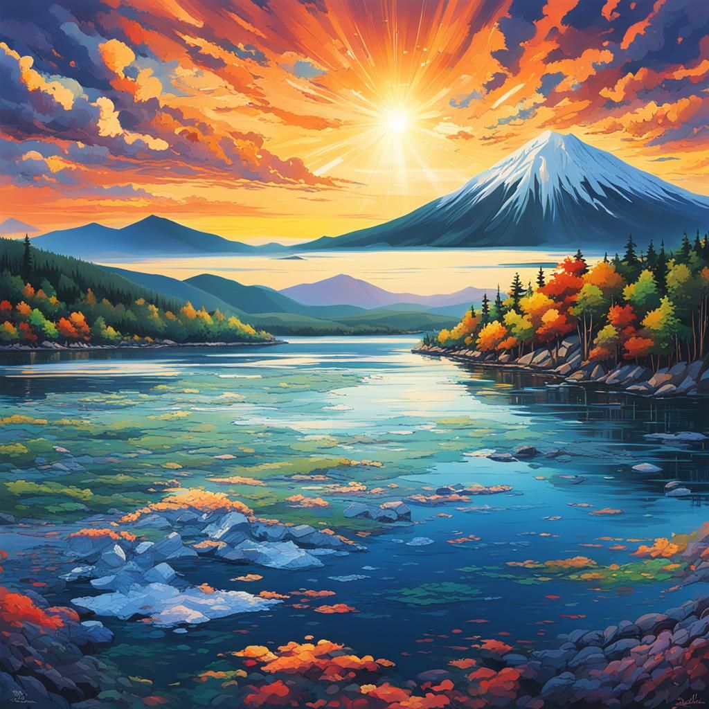 Hyperrealistic Lake Kussharo, Hokkaido Scenery