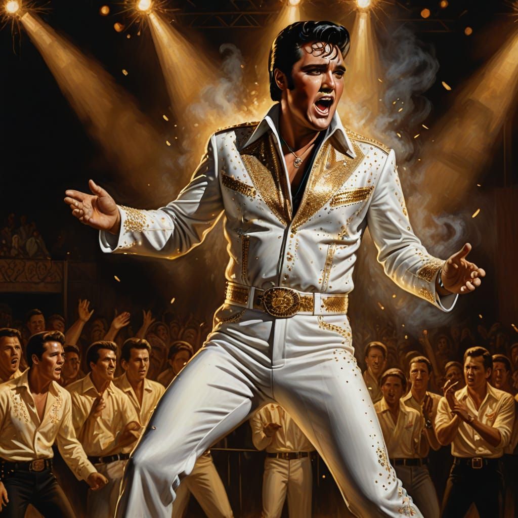 Elvis Presley Performing in Jeweled Jumpsuit