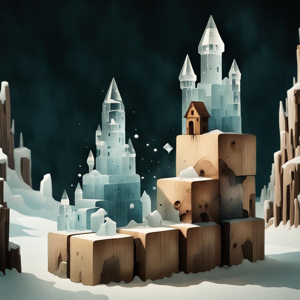 Fairytale Ice Fortress in Gouache Watercolor