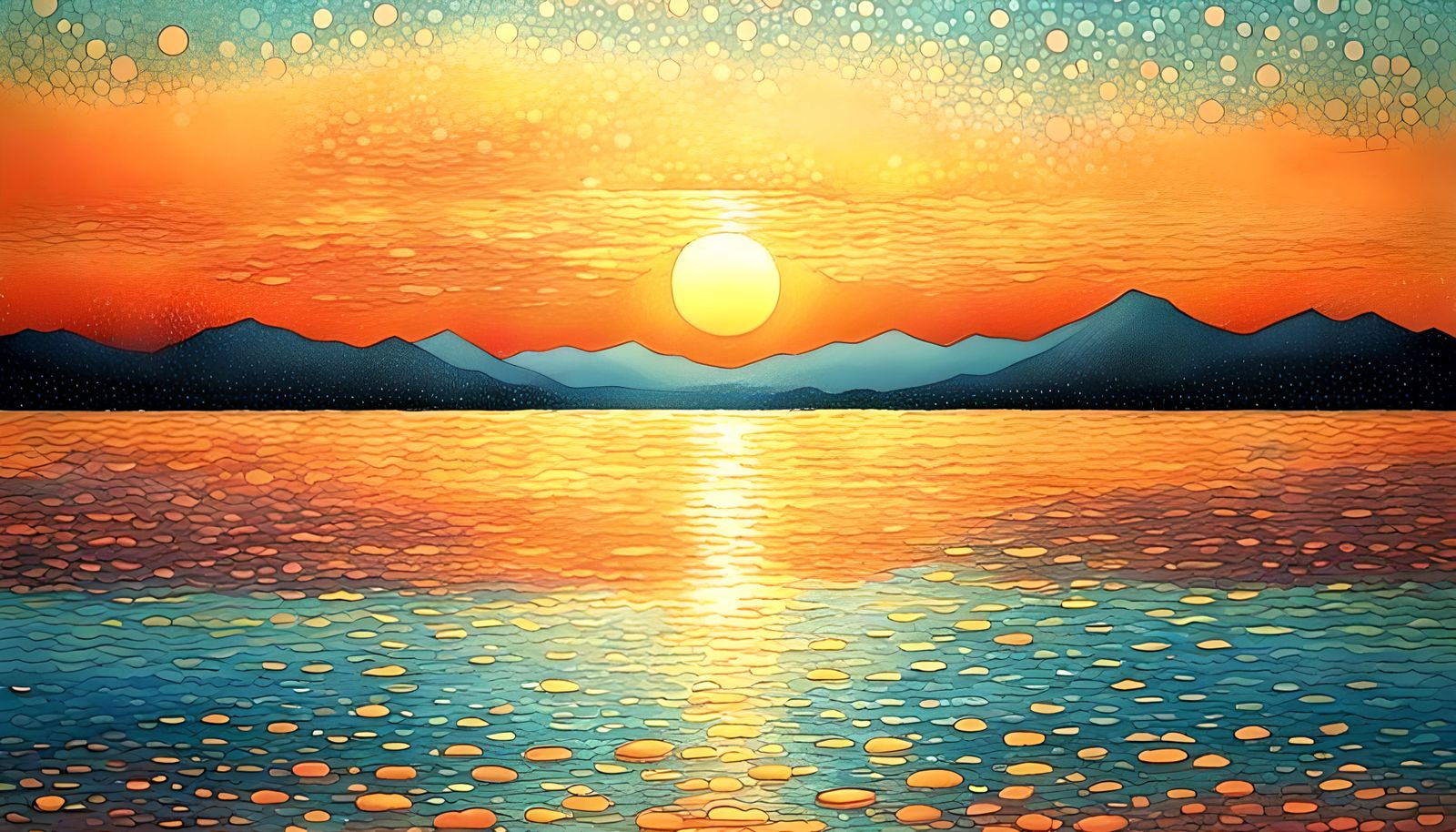 Sunset Seascape in Pointillism Style