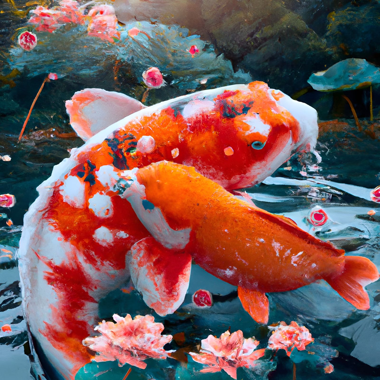 Photorealistic Koi Fish in Pond: Hyperrealistic Art