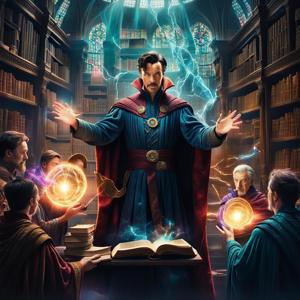 Dr Strange Teaches Magick in a Vibrant, Cosmic Library