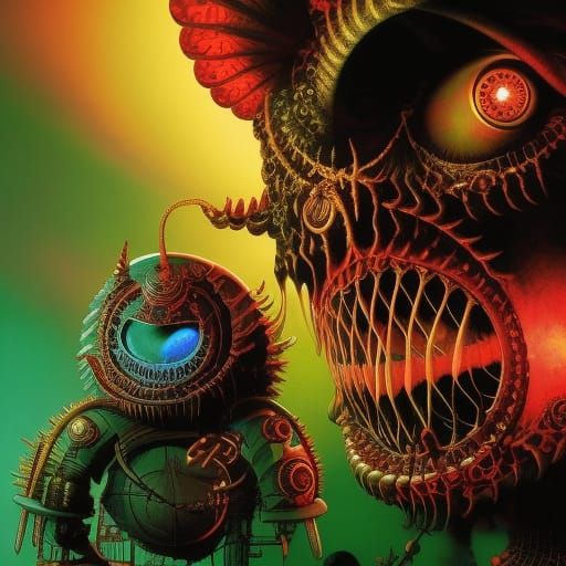 Biopunk Dental Bots Filling Cavity in Medical Horror Style