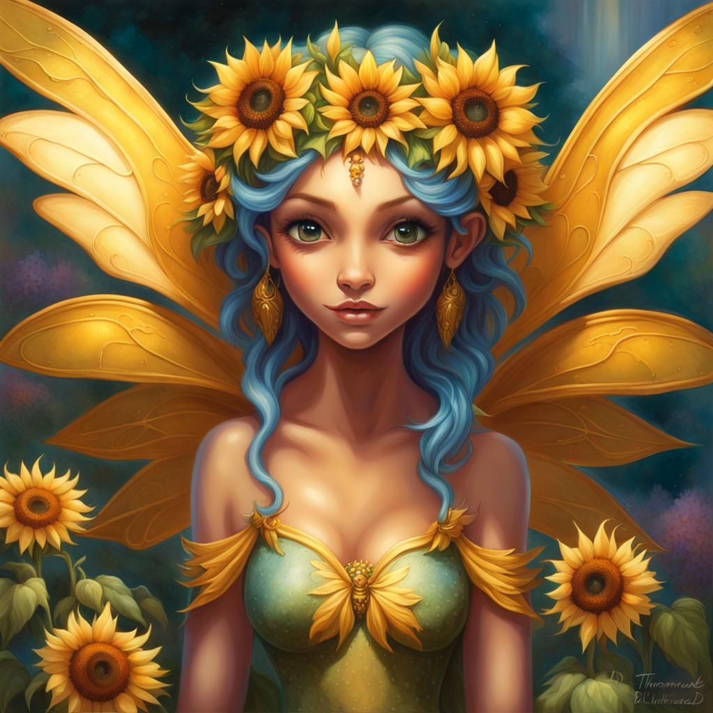 Radiant Fairy with Golden Wings in Ethereal Style