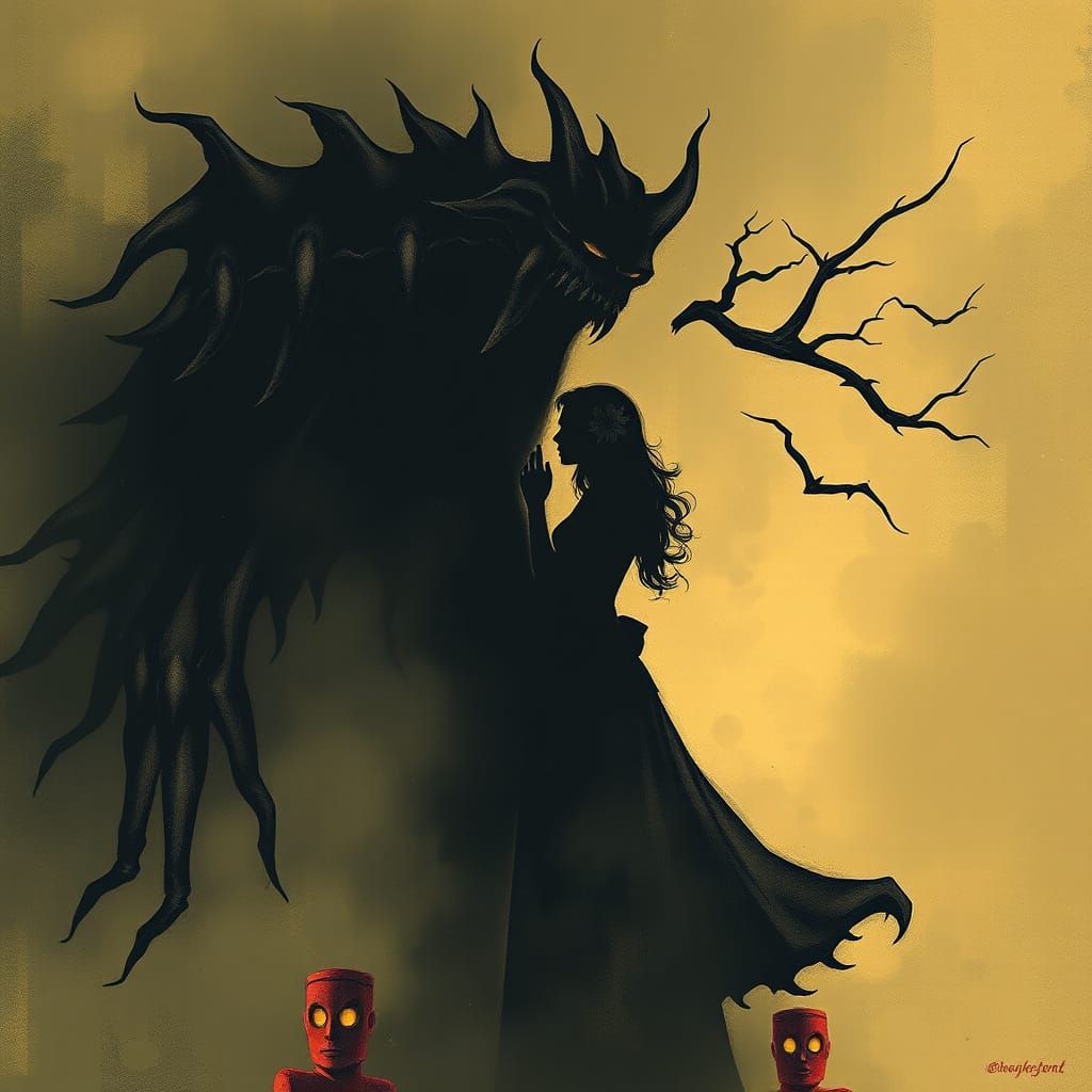 Souls Intertwined in Shadowy Embrace