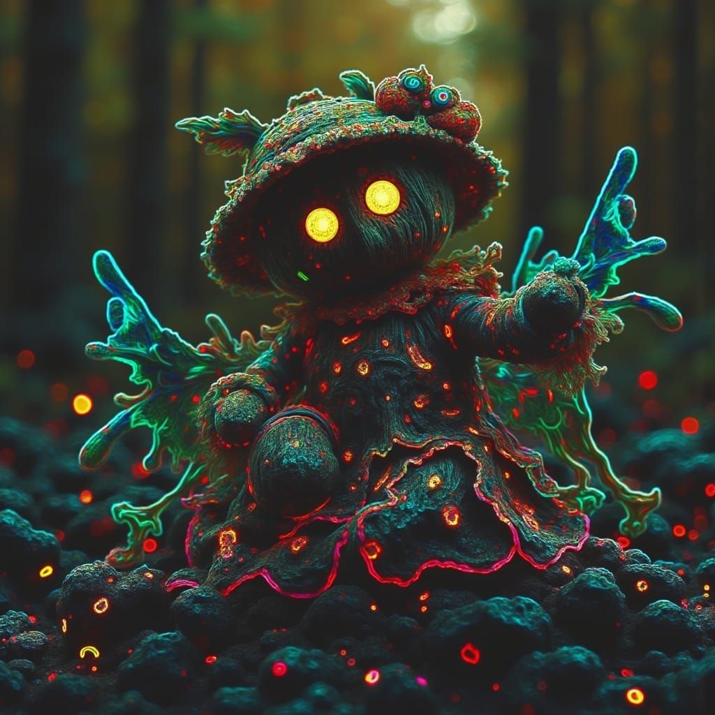 Enchanted Forest Scarecrow with Glowing Eyes