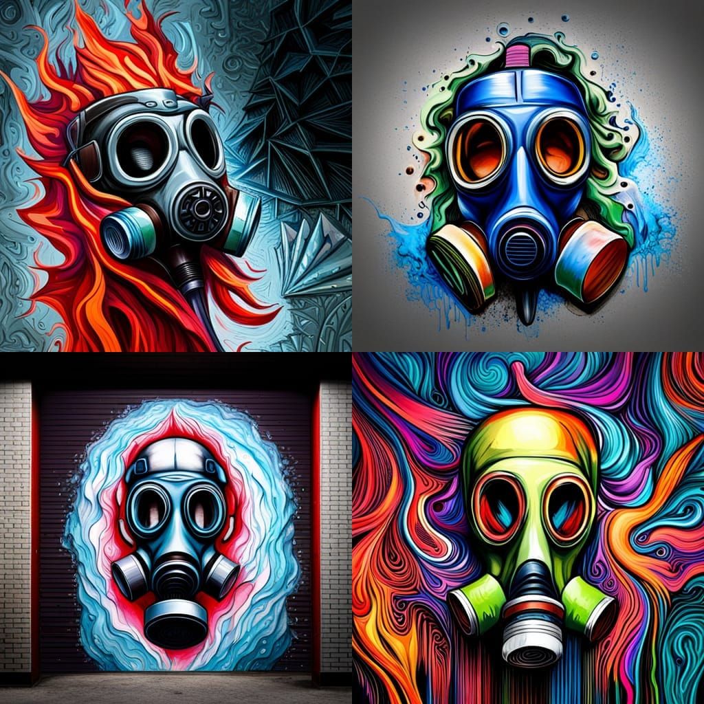 Gas Mask Graffiti Art in Polychromatic Style