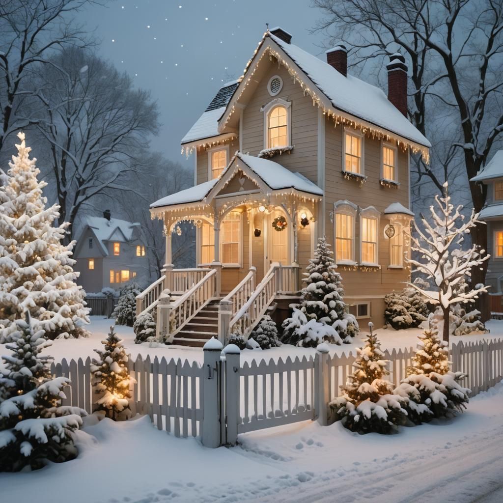 Christmas House in Winter Wonderland: Soft Focus Photography